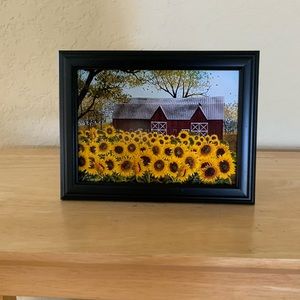 Farmhouse Red barn and sunflowers picture 5x7 w/frame